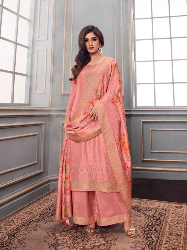 Pure Dola Silk Party Wear Suit in Pink Color with Swarovski Work