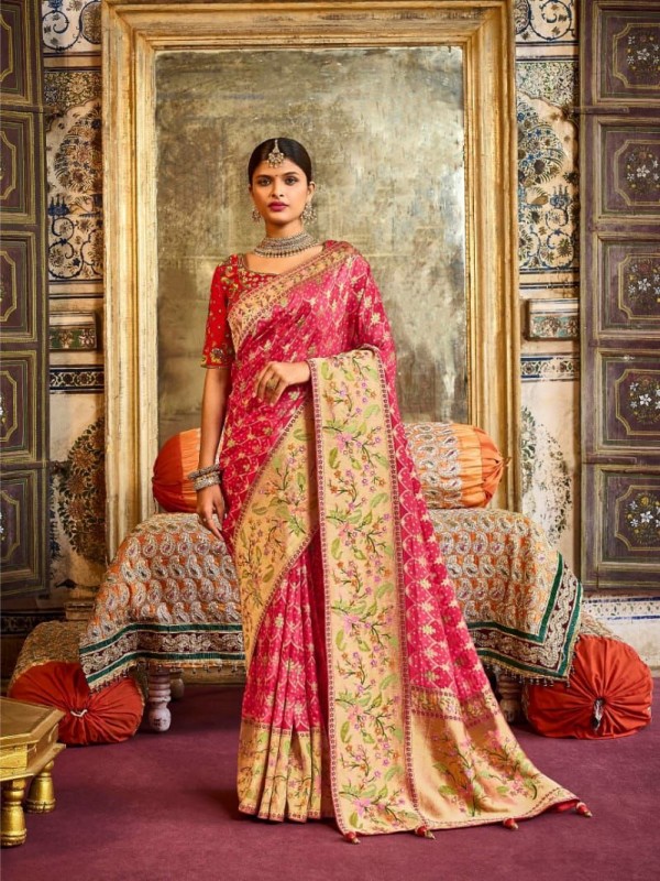 Banarasi Silk   Saree Pink Color With Embroidery Work