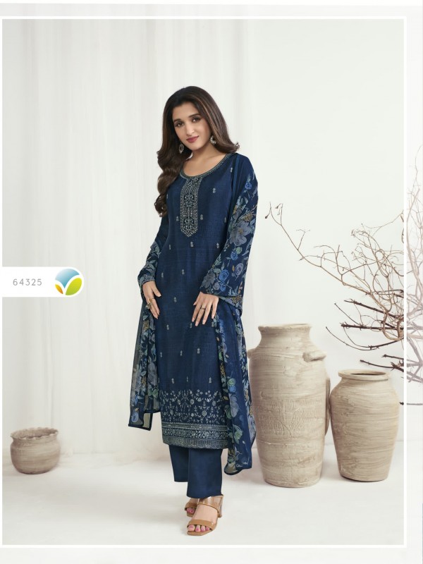 Soft Crape Party Wear  Suit in Blue Color with  Embroidery Work