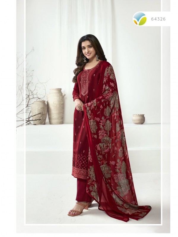 Soft Crape Party Wear  Suit in Maroon Color with  Embroidery Work