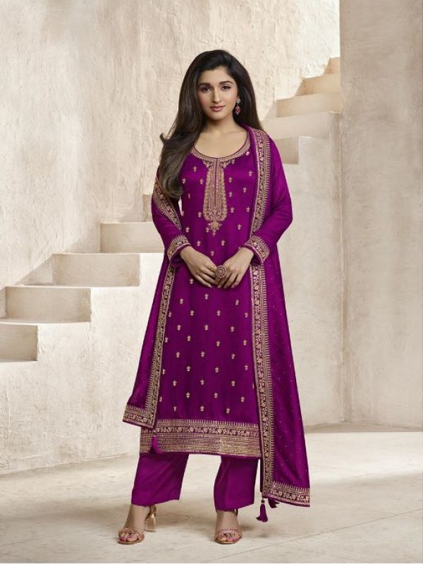  Silk Georgette  Party Wear Suit in Purple Color with Embroidery Work