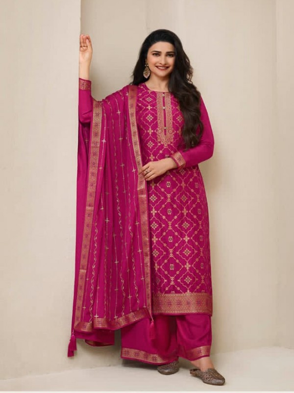 Pure Dola Jacquard Silk Party Wear Suit in Pink Color with Embroidery Work