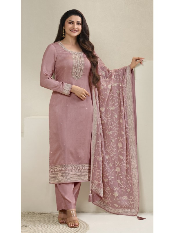 Pure Dola  Silk Party Wear Suit in Pink Color with Embroidery Work