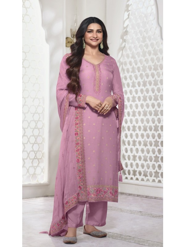 Pure Viscose Jacquard Silk Party Wear Suit in Pink Color with Embroidery Work