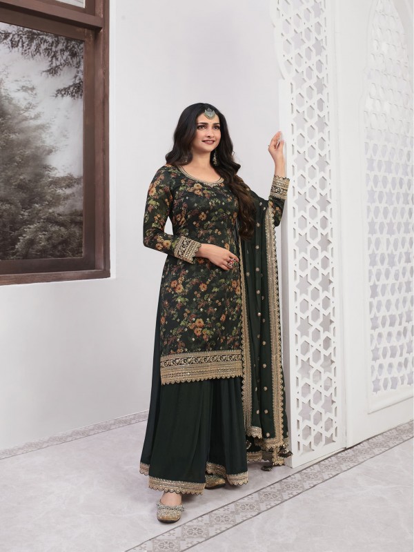 Pure Georgette  Party Wear  Sharara in Black Color with  Embroidery Work