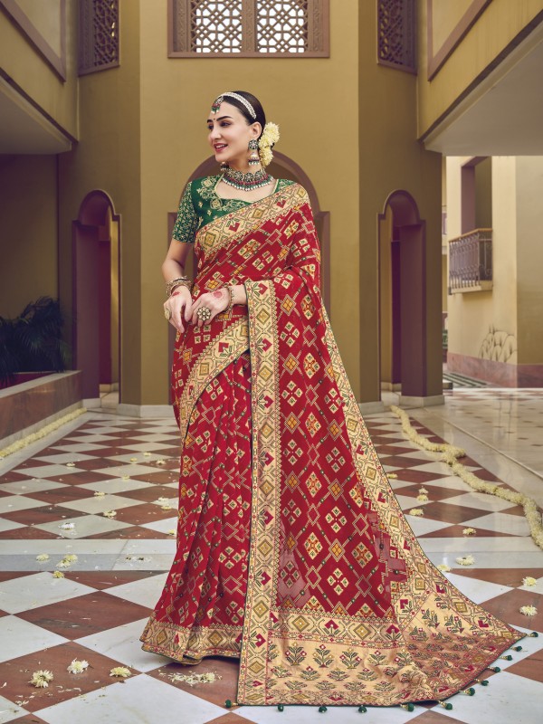 Pure Georgette Viscose Silk   Saree Red Color With Embroidery Work