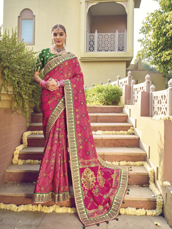 Pure Patola Silk   Saree Pink Color With Embroidery Work