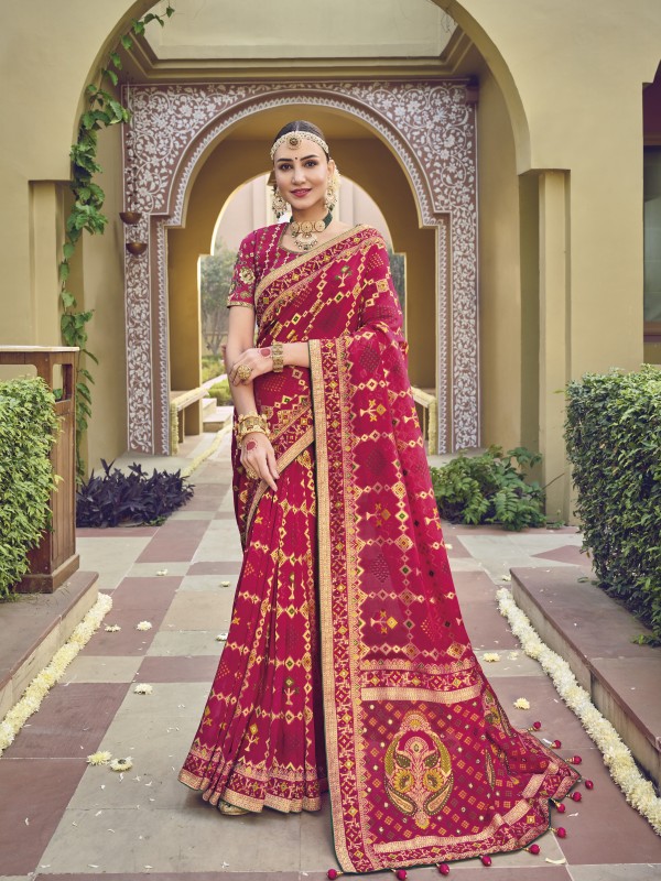 Pure Georgette Viscose Silk   Saree Pink Color With Embroidery Work