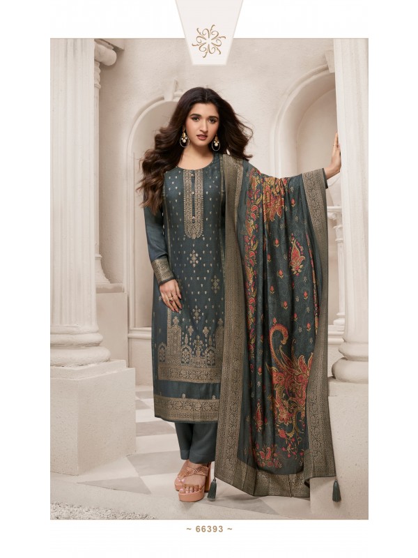Viscose Pashmina Party Wear  Suit in Grey Color 