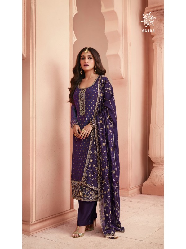 Pure Dola Jacquard Silk Party Wear Suit in Blue Color with Embroidery Work