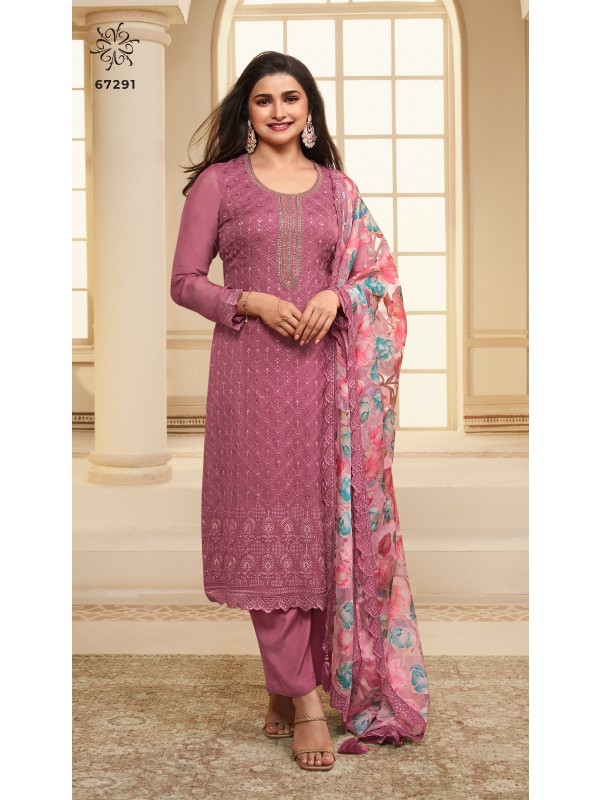 Pure Organza  Party Wear  Suit in Pink Color with  Embroidery Work