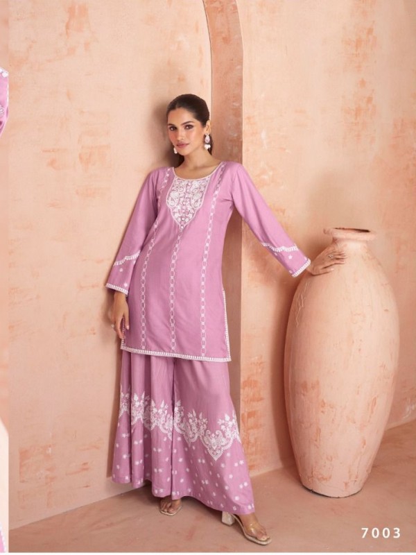 Reyon  Party Wear Plazo in Lavender Color with  Embroidery Work
