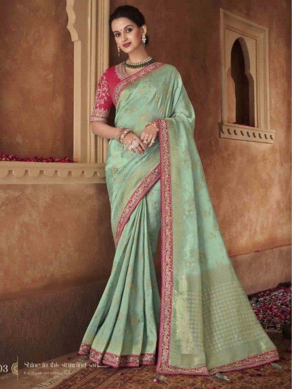 Dola Silk  Saree Sea Green Color With Embroidery Work