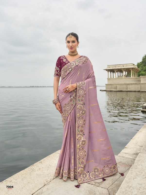 Viscose Tissue Silk Saree In Pink Color With Embroidery Work