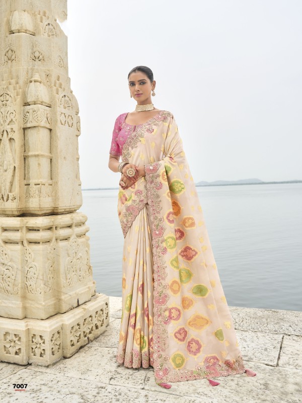 Viscose Tissue Silk Saree In Cream Color With Embroidery Work