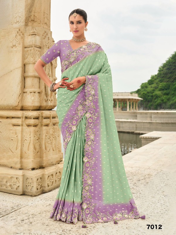 Pure Dola Silk Wedding wear Saree In Lime Green Color With Embroidery Work