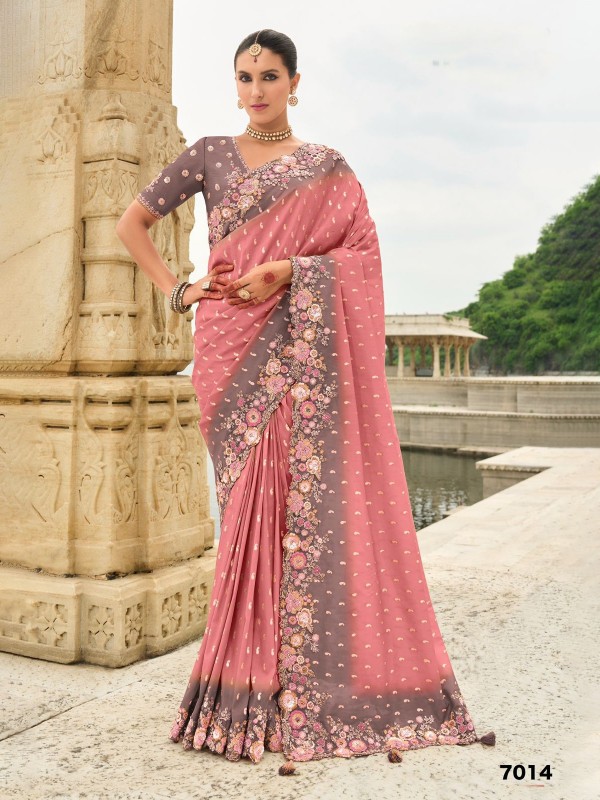 Pure Dola Silk Wedding wear Saree In Pink Color With Embroidery Work