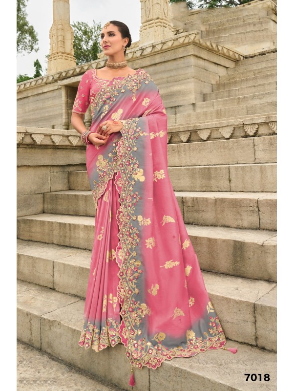 Pure Dola Silk Wedding wear Saree In Pink Color With Embroidery Work