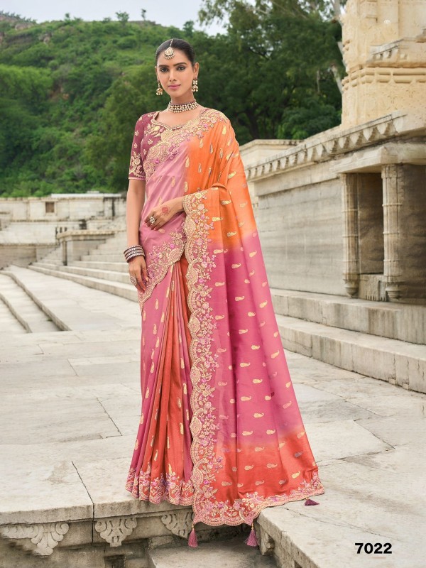 Pure Dola Silk Wedding wear Saree In Pink Color With Embroidery Work