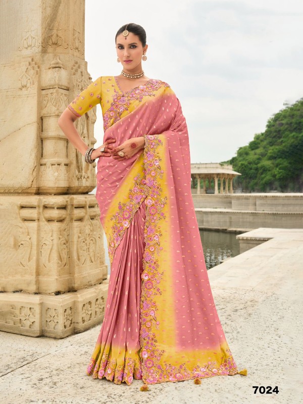 Pure Dola Silk Wedding wear Saree In Lavender Color With Embroidery Work