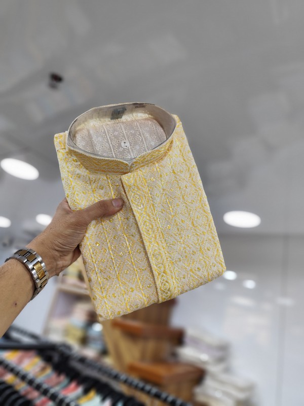Pure Viscose Reyon Fabric Kurta set in Yellow Color with Chicken Embroidery work