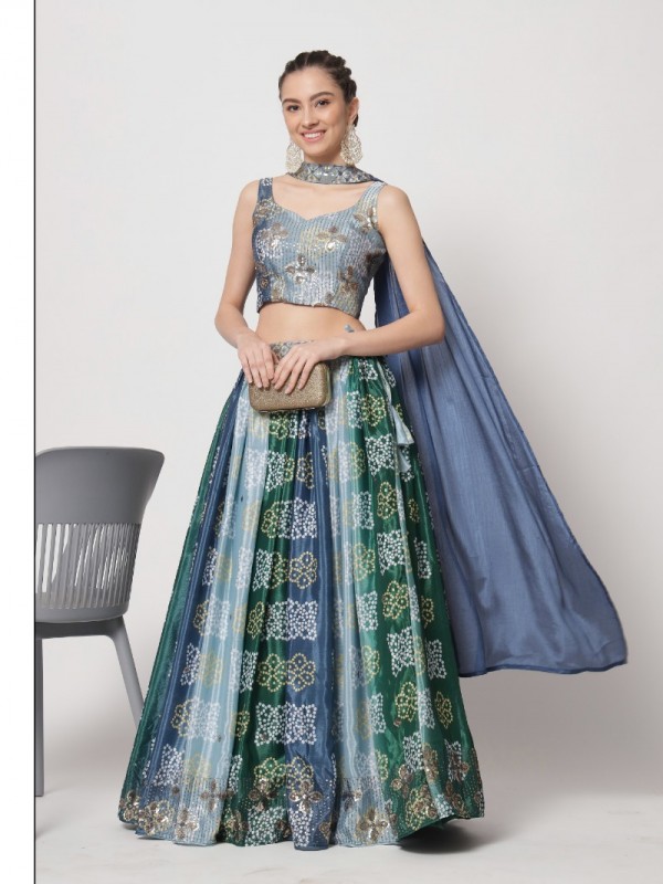 Chinon Silk  Party Wear Lehenga In Multi color With Embroidery Work
