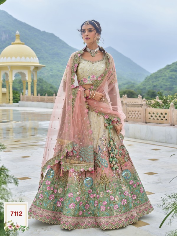 Pure Dola Silk Wedding Lehenga in Multi Color With Embroidery work
