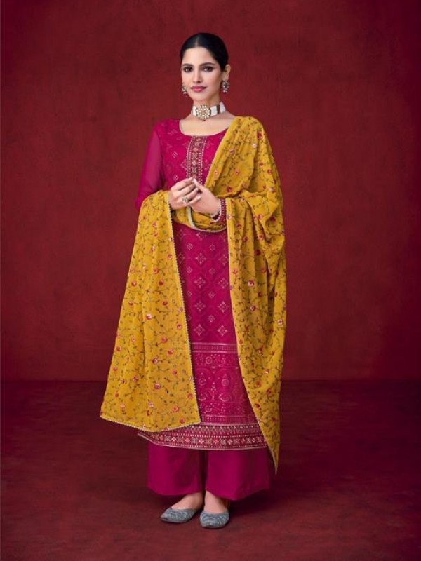 Pure Georgette  Party Wear Plazo Suit  in Pink Color with  Embroidery Work