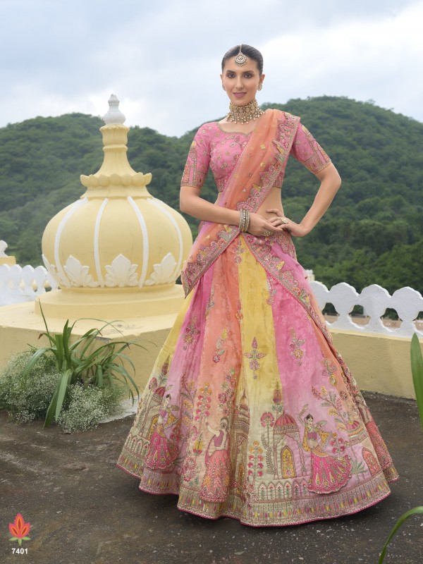 Pure Dola Silk Wedding Wear Lehenga in Pink Color With Embroidery work