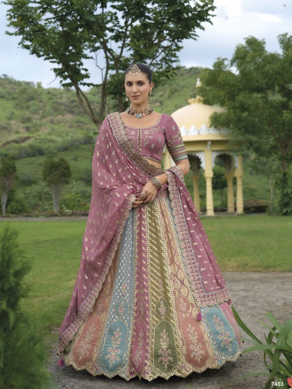 Pure Dola Silk Wedding Wear Lehenga in Multi Color With Embroidery work