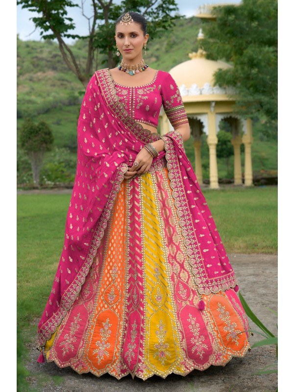 Pure Dola Silk Wedding Wear Lehenga in Multi Color With Embroidery work