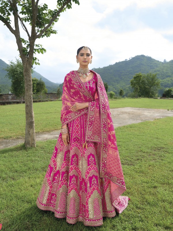 Pure Dola Silk Wedding Wear Lehenga in Pink Color With Embroidery work