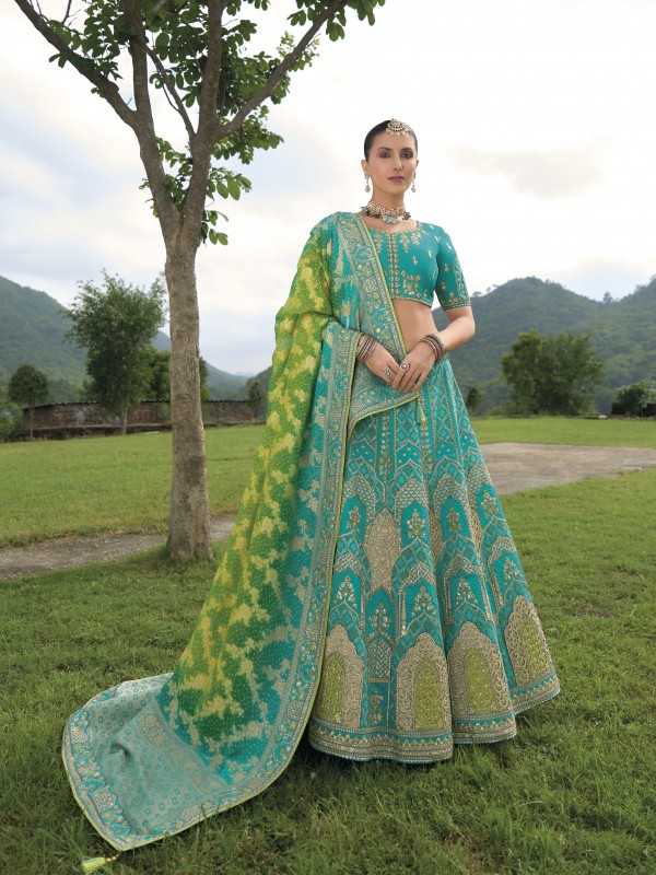 Pure Dola Silk Wedding Wear Lehenga in Sea Green Color With Embroidery work