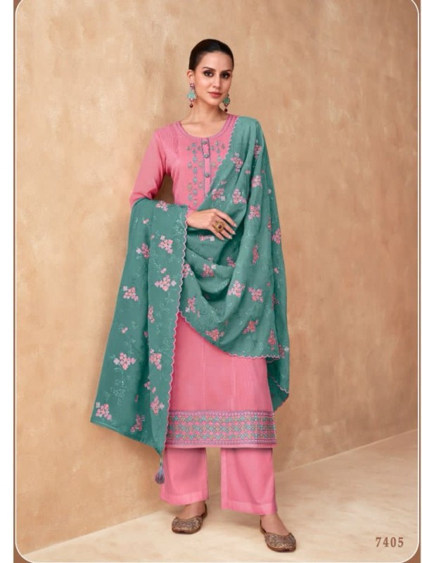 Georgette  Party Wear Suit In Pink With Embroidery Work 