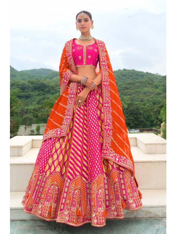 Pure Dola Silk Wedding Wear Lehenga in Pink Color With Embroidery work
