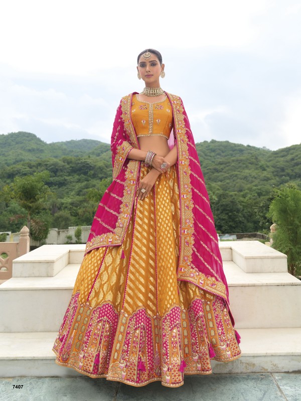 Pure Dola Silk Wedding Wear Lehenga in Orange Color With Embroidery work
