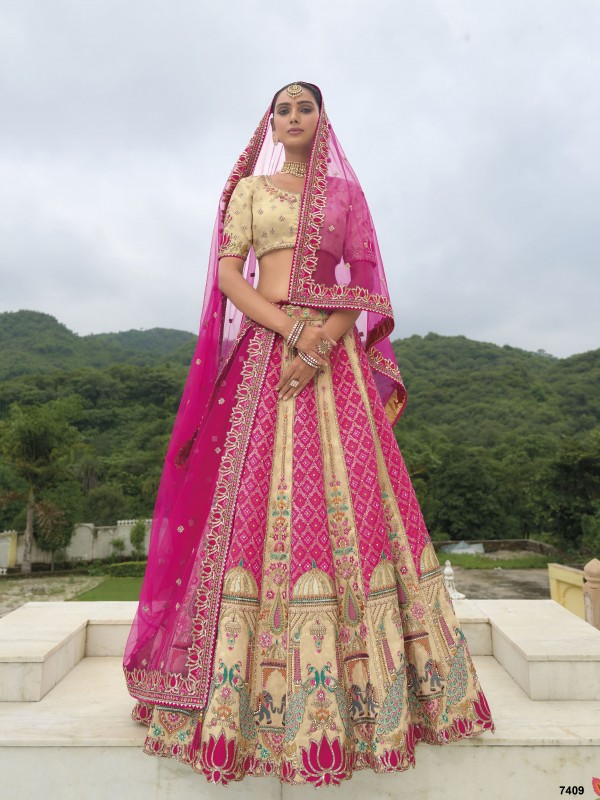 Pure Dola Silk Wedding Wear Lehenga in Pink Color With Embroidery work