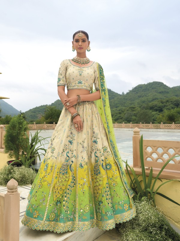 Pure Dola Silk Wedding Wear Lehenga in Multi Color With Embroidery work