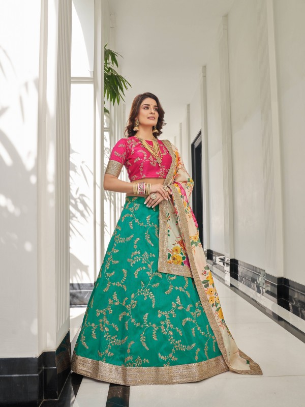 Silk Fabrics Party Wear Lehenga in Multi Color With Embroidery Work