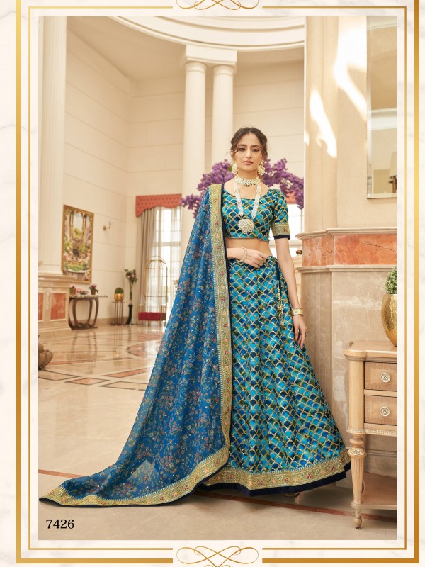 Silk Fabrics Party Wear Lehenga in Blue Color With Embroidery Work