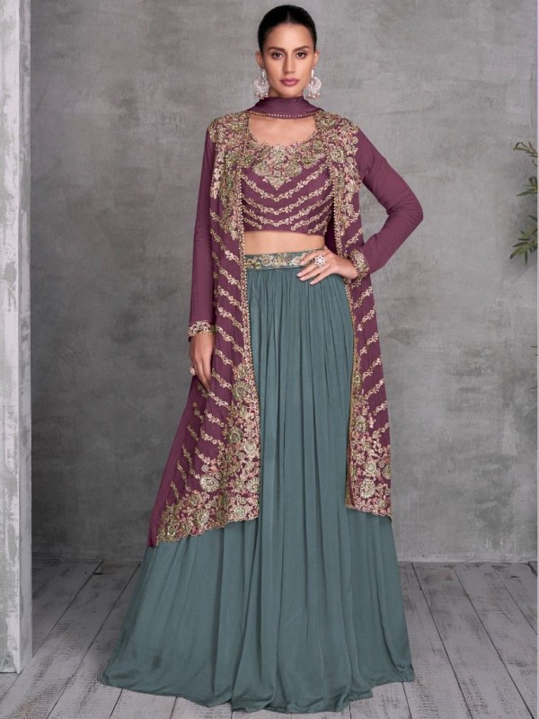 Pure Chinon Silk Fabrics Party Wear 3 Peace Set In Teal & Pink Color With Embroidery Work
