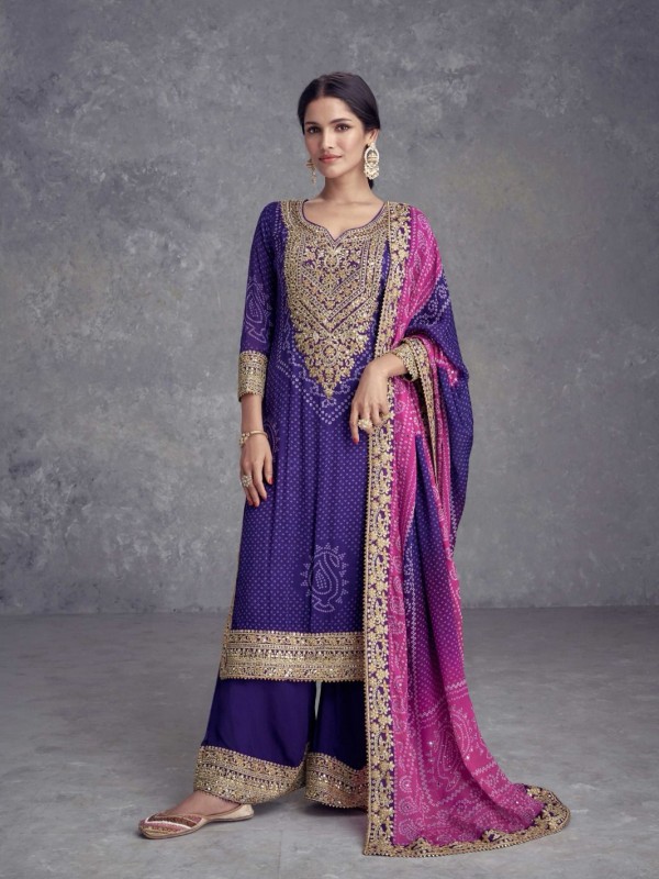 Pure Chinon Silk Party Wear Sharara Purple Color with Embroidery Work