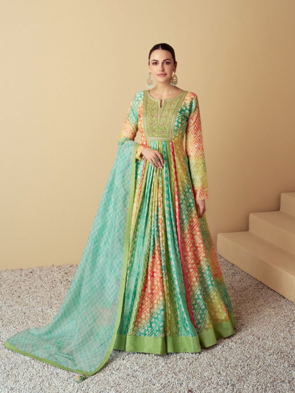Muslin Silk Wear Gown Multi Color with Embroidery Work