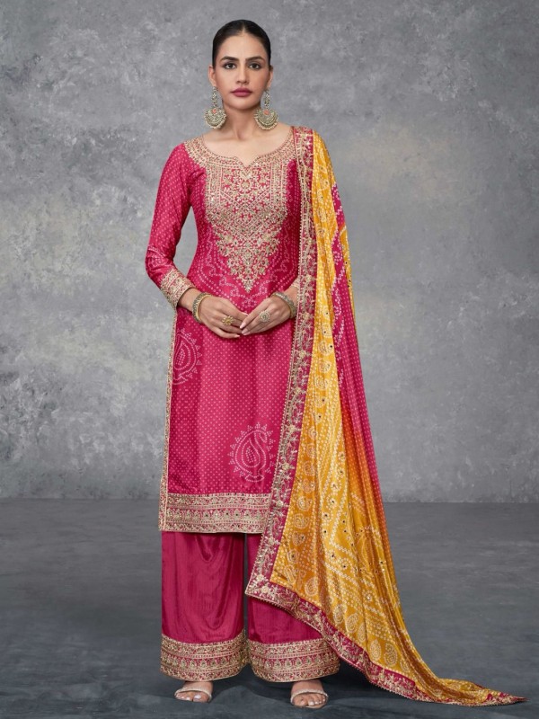 Pure Chinon Silk Party Wear Sharara Pink Color with Embroidery Work
