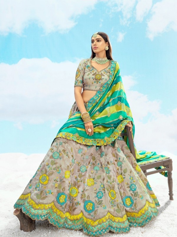 Fancy Silk Wedding Wear Lehenga in Multi Color With Embroidery work