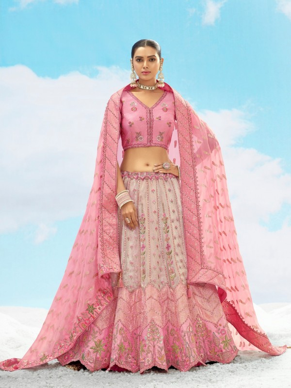 Fancy Silk Wedding Wear Lehenga in Pink Color With Embroidery work