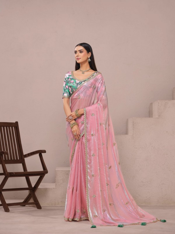 Fancy Silk Party wear Saree In Pink Color With Designer Border & Work