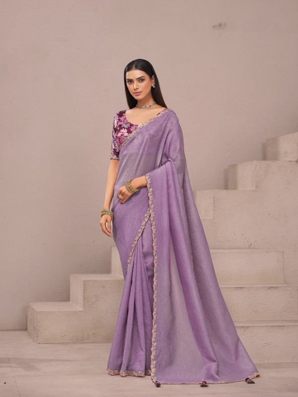 Fancy Silk Party wear Saree In Purple Color With Designer Border & Work