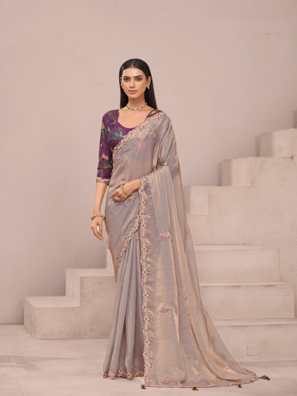 Pure Fancy Silk Wedding wear Saree In Biege Color With Embroidery Work