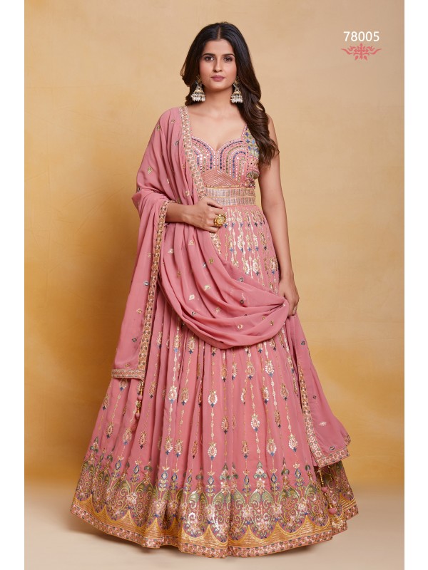 Pure Georgette  Party Wear Gown Pink Color with  Embroidery Work